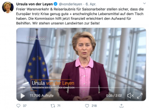 Screenshot Videobotschaft von der Leyen