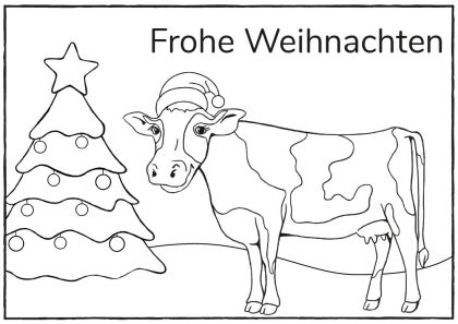 LVN-Weihnachtspostkarte mit Kuh zum Ausmalen