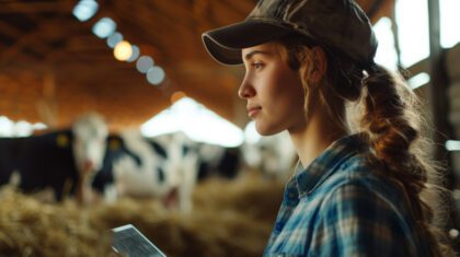 Landfrauen bzw. Landwirtin im Kuhstall