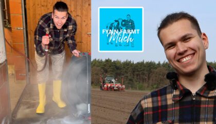 Zwei Bilder von Fynn vom podcast Fynn farmt Milch